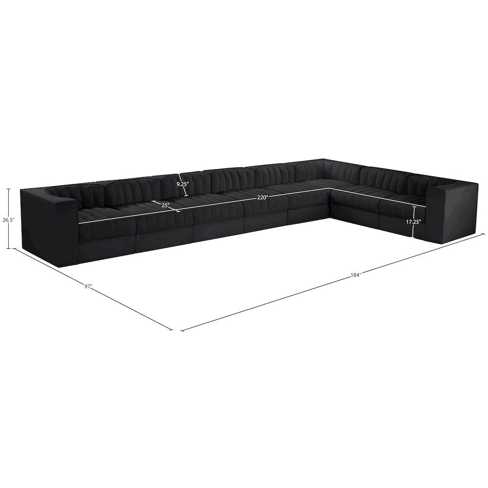 Rummi Black Velvet Performance Fabric Upholstered 8pc. Modular Sectional