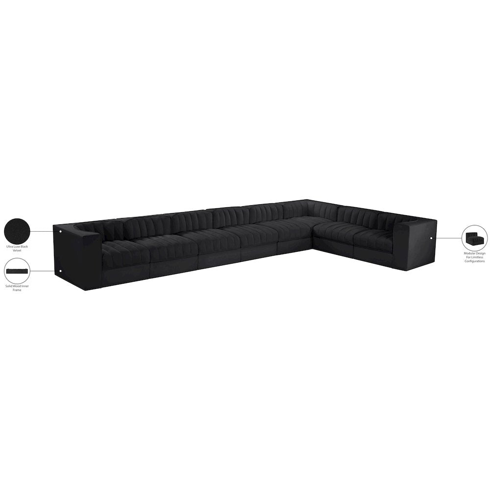 Rummi Black Velvet Performance Fabric Upholstered 8pc. Modular Sectional