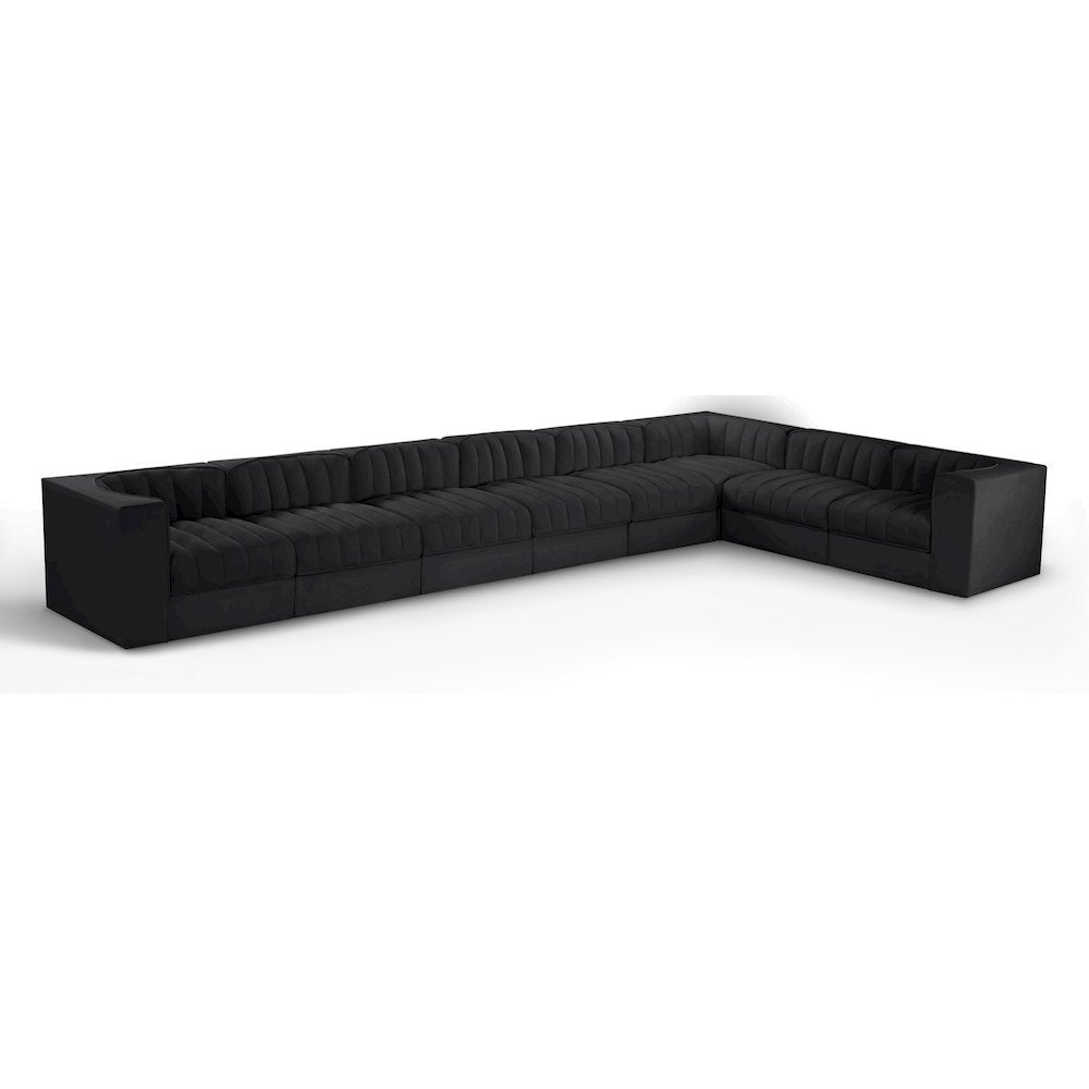 Rummi Black Velvet Performance Fabric Upholstered 8pc. Modular Sectional