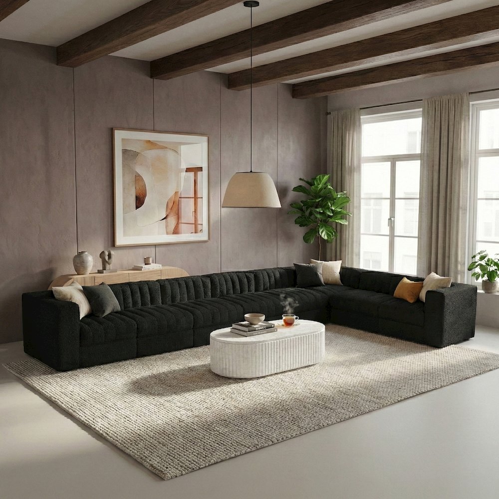 Rummi Black Velvet Performance Fabric Upholstered 8pc. Modular Sectional