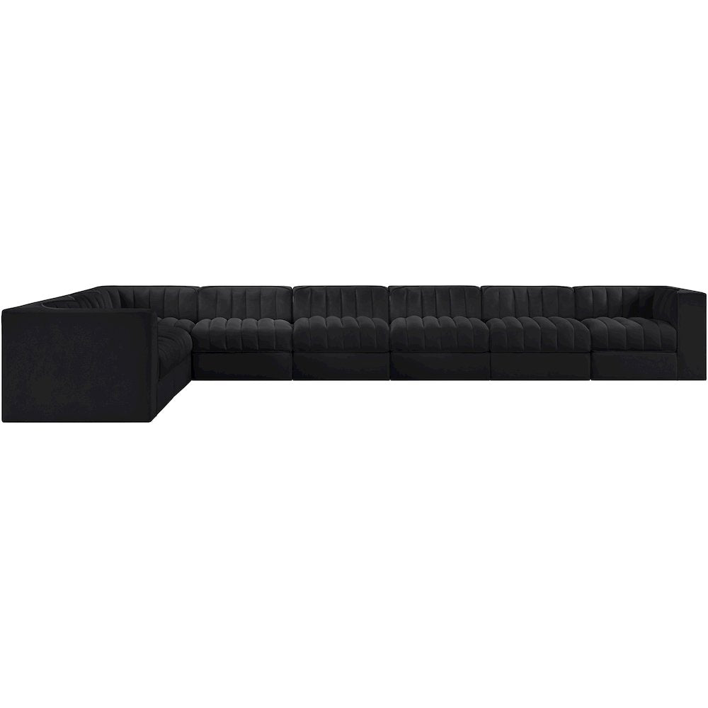 Rummi Black Velvet Performance Fabric Upholstered 8pc. Modular Sectional