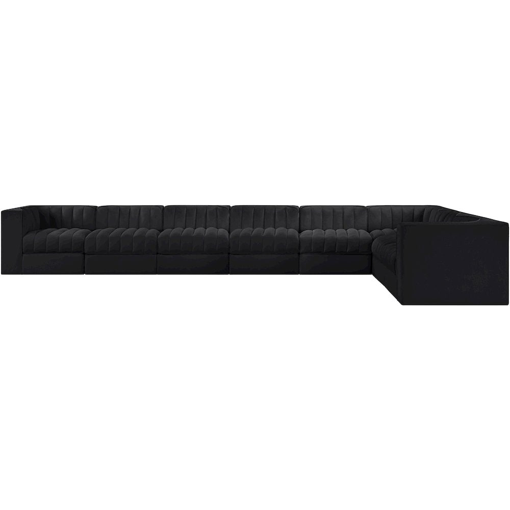 Rummi Black Velvet Performance Fabric Upholstered 8pc. Modular Sectional