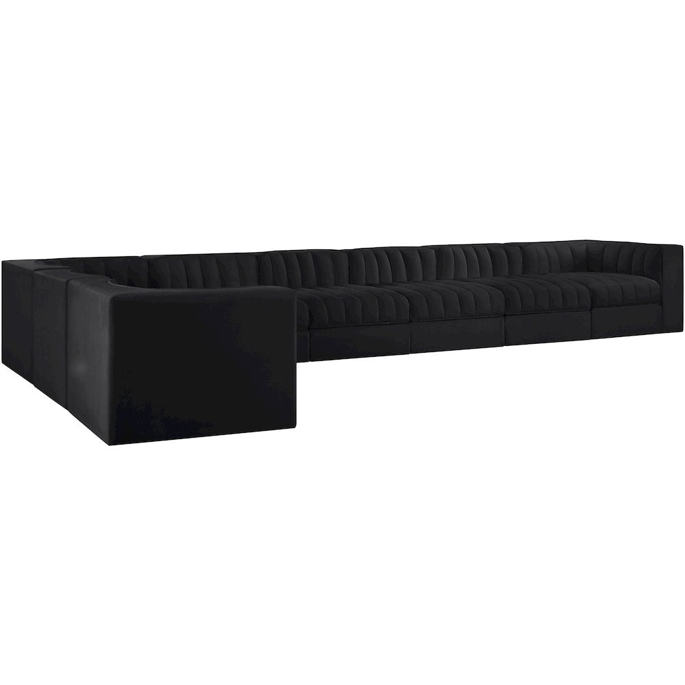 Rummi Black Velvet Performance Fabric Upholstered 8pc. Modular Sectional