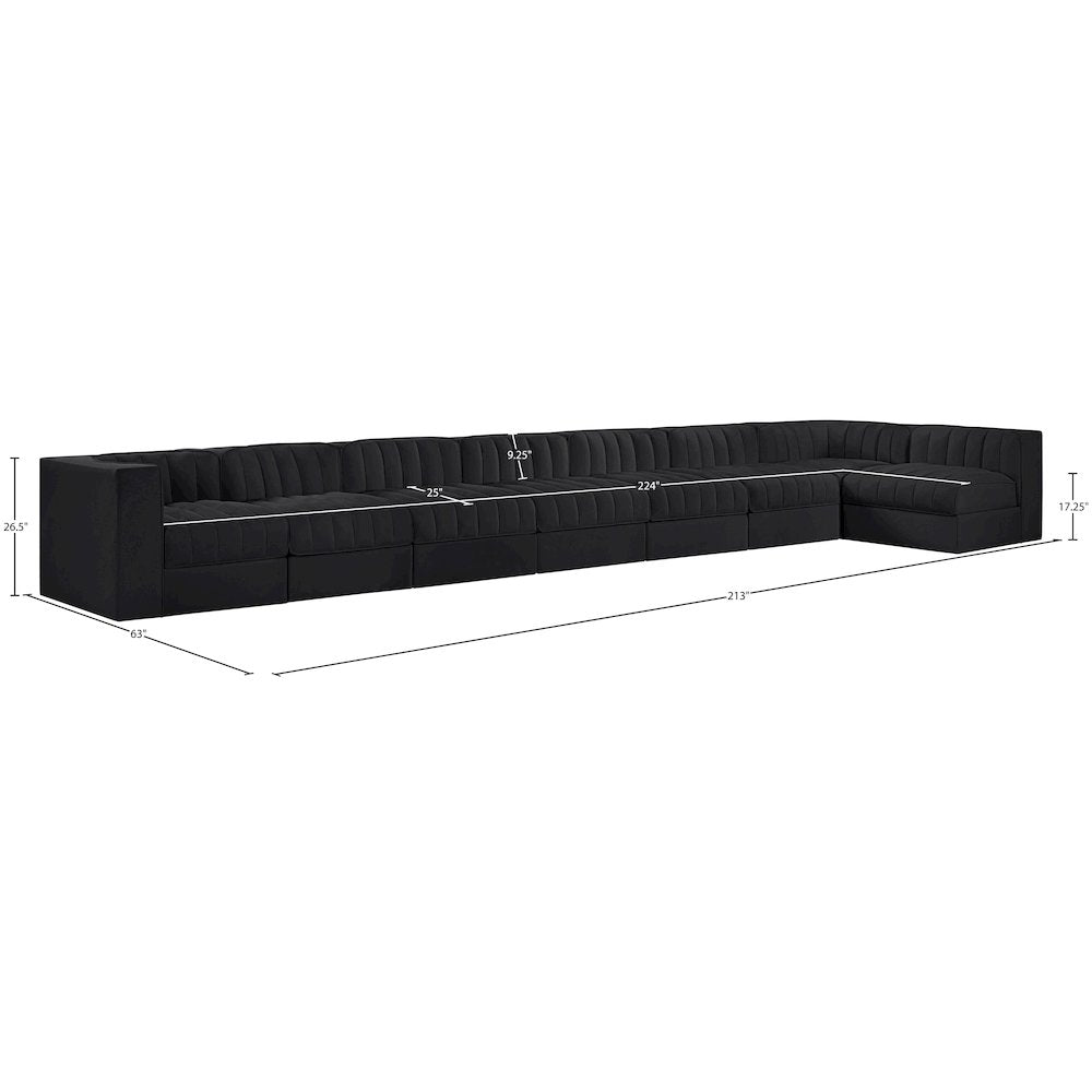 Rummi Black Velvet Performance Fabric Upholstered 8pc. Modular Sectional