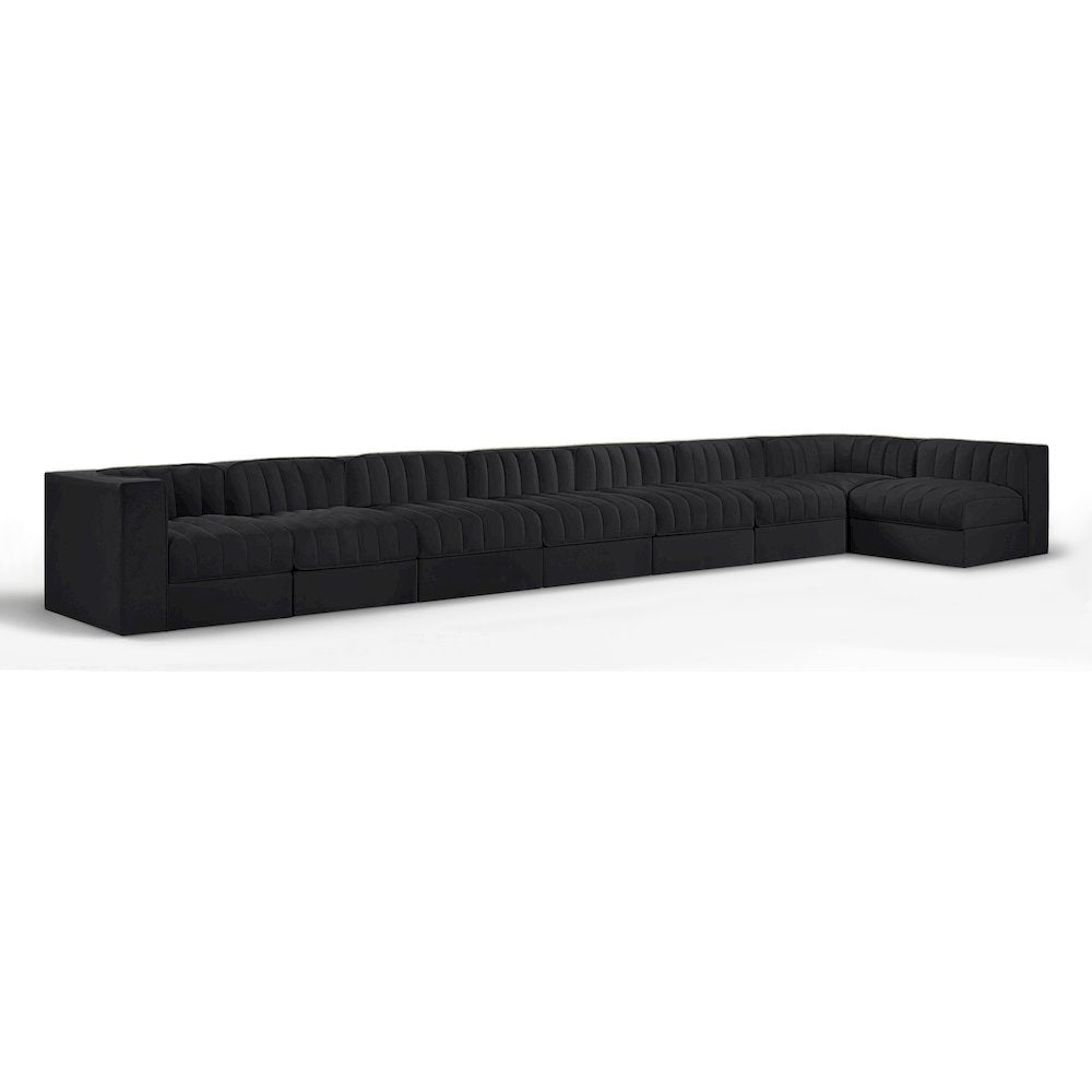 Rummi Black Velvet Performance Fabric Upholstered 8pc. Modular Sectional