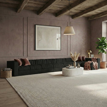 Rummi Black Velvet Performance Fabric Upholstered 8pc. Modular Sectional