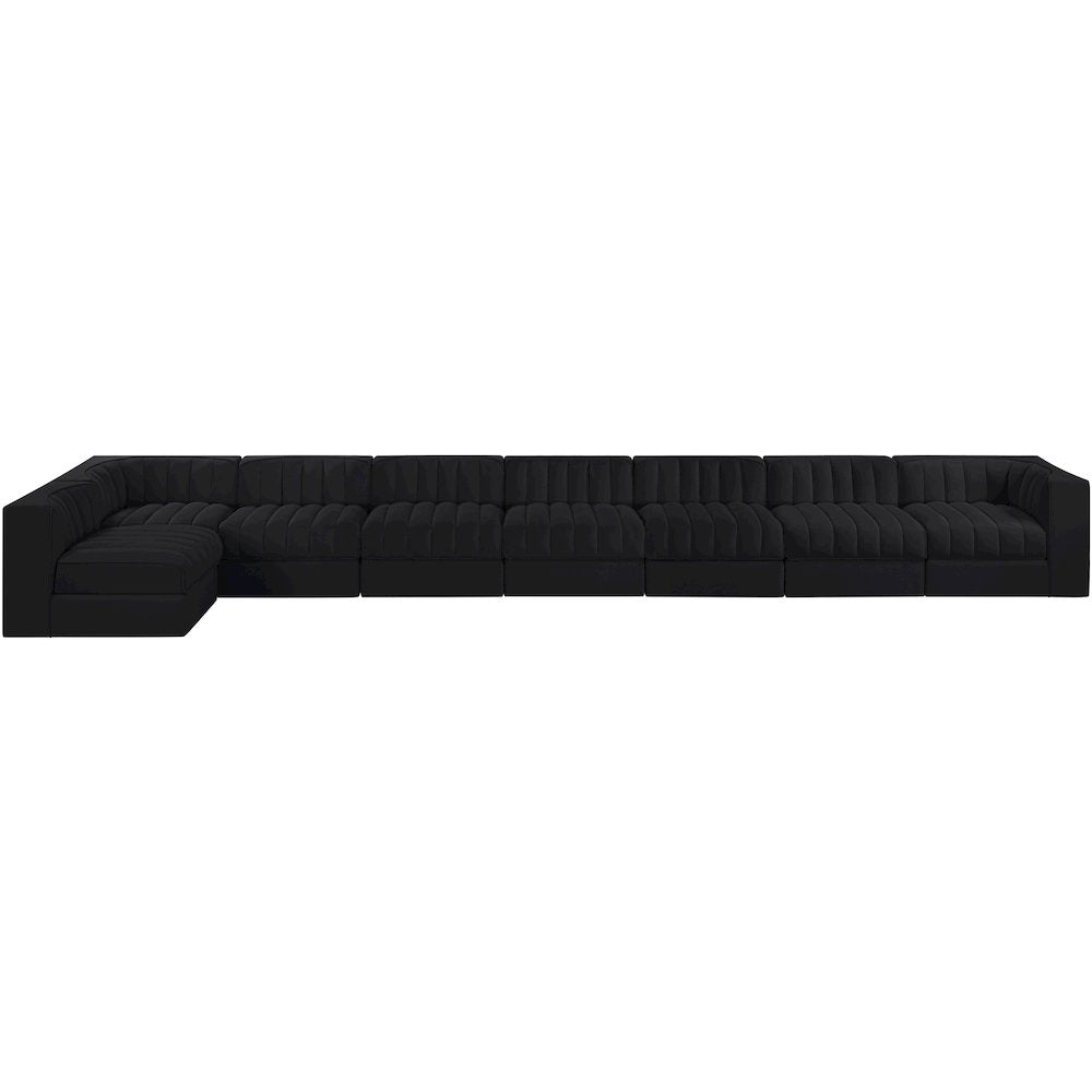 Rummi Black Velvet Performance Fabric Upholstered 8pc. Modular Sectional