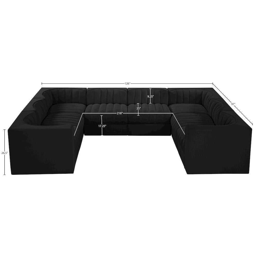 Rummi Black Velvet Performance Fabric Upholstered 8pc.Modular Sectional