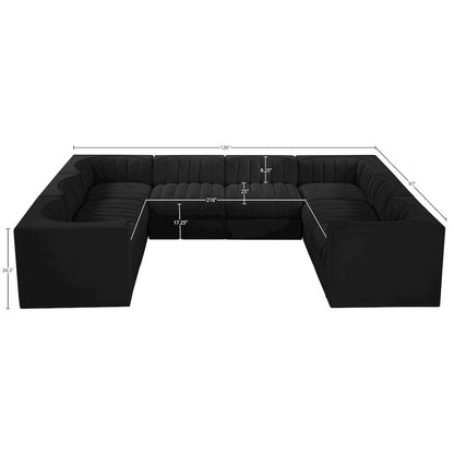 Rummi Black Velvet Performance Fabric Upholstered 8pc.Modular Sectional