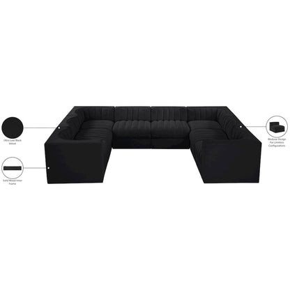 Rummi Black Velvet Performance Fabric Upholstered 8pc.Modular Sectional