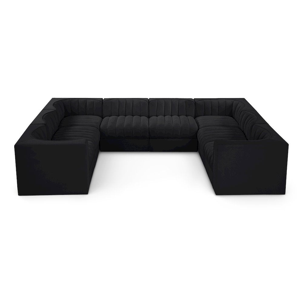 Rummi Black Velvet Performance Fabric Upholstered 8pc.Modular Sectional