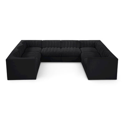 Rummi Black Velvet Performance Fabric Upholstered 8pc.Modular Sectional