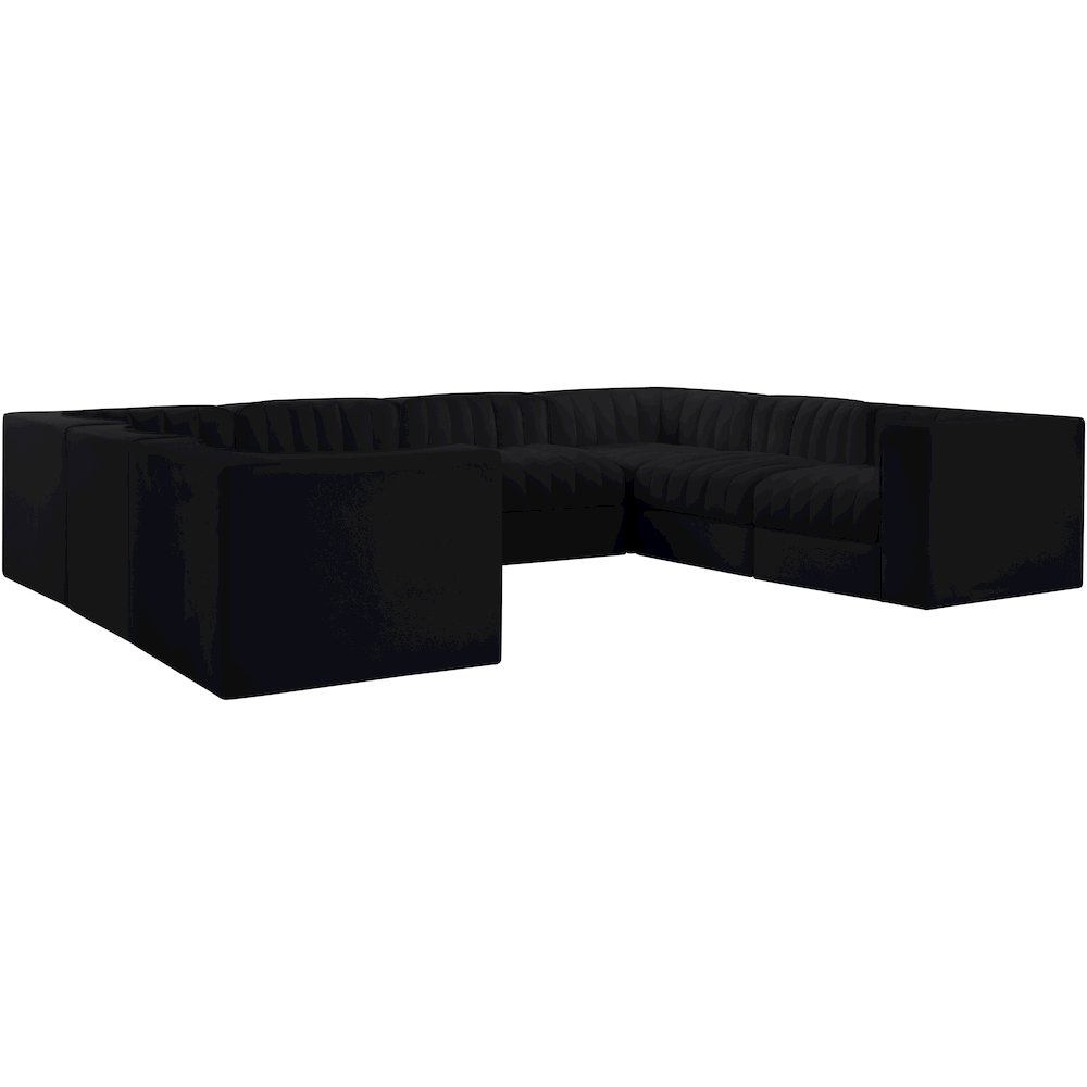 Rummi Black Velvet Performance Fabric Upholstered 8pc.Modular Sectional