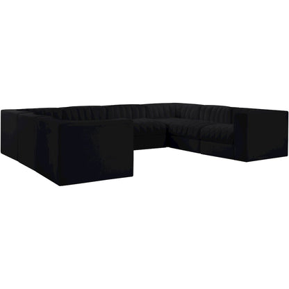 Rummi Black Velvet Performance Fabric Upholstered 8pc.Modular Sectional