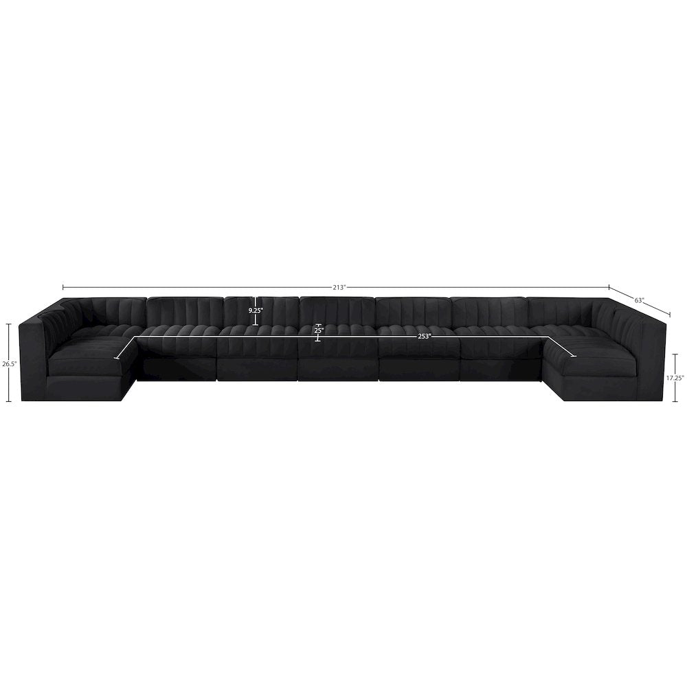 Rummi Black Velvet Performance Fabric Upholstered 9pc. Modular Sectional