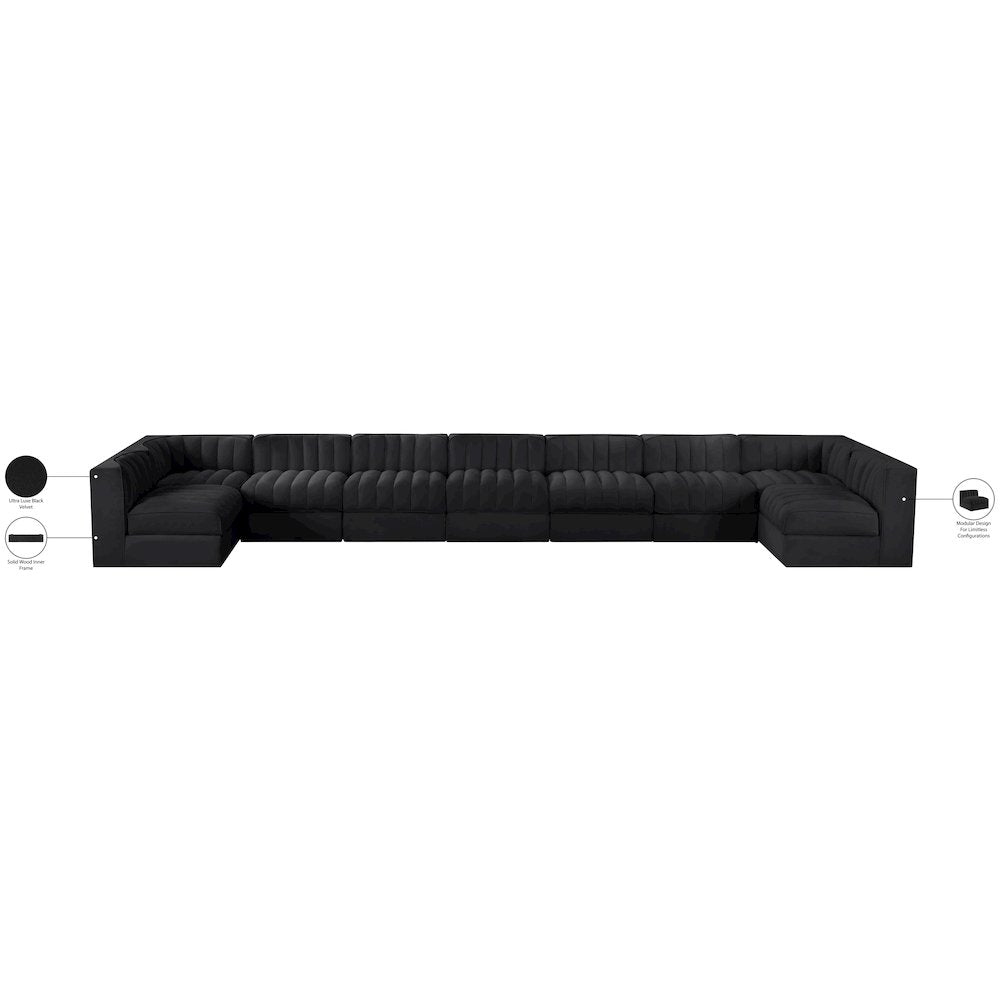 Rummi Black Velvet Performance Fabric Upholstered 9pc. Modular Sectional