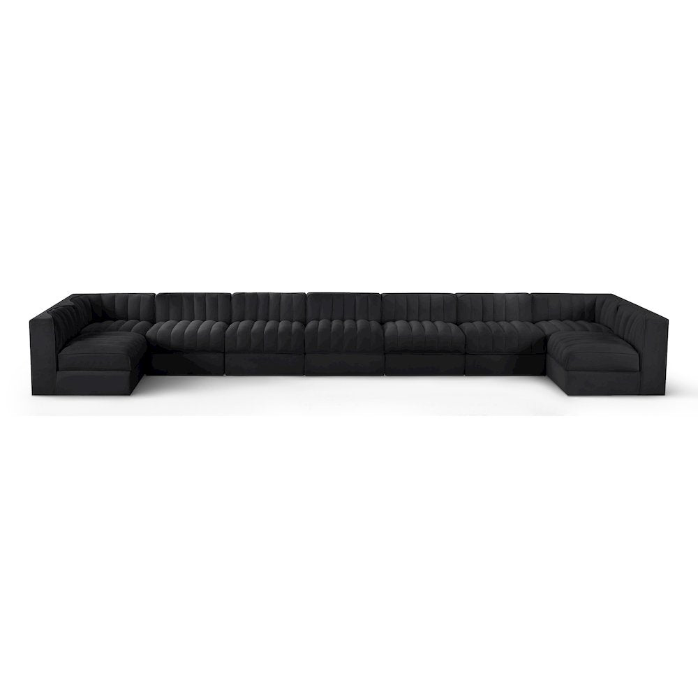 Rummi Black Velvet Performance Fabric Upholstered 9pc. Modular Sectional