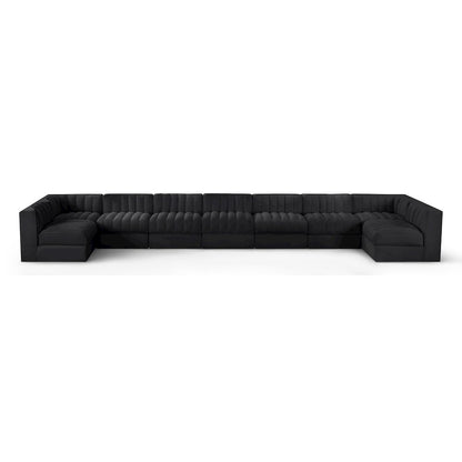 Rummi Black Velvet Performance Fabric Upholstered 9pc. Modular Sectional