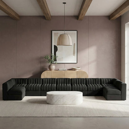 Rummi Black Velvet Performance Fabric Upholstered 9pc. Modular Sectional