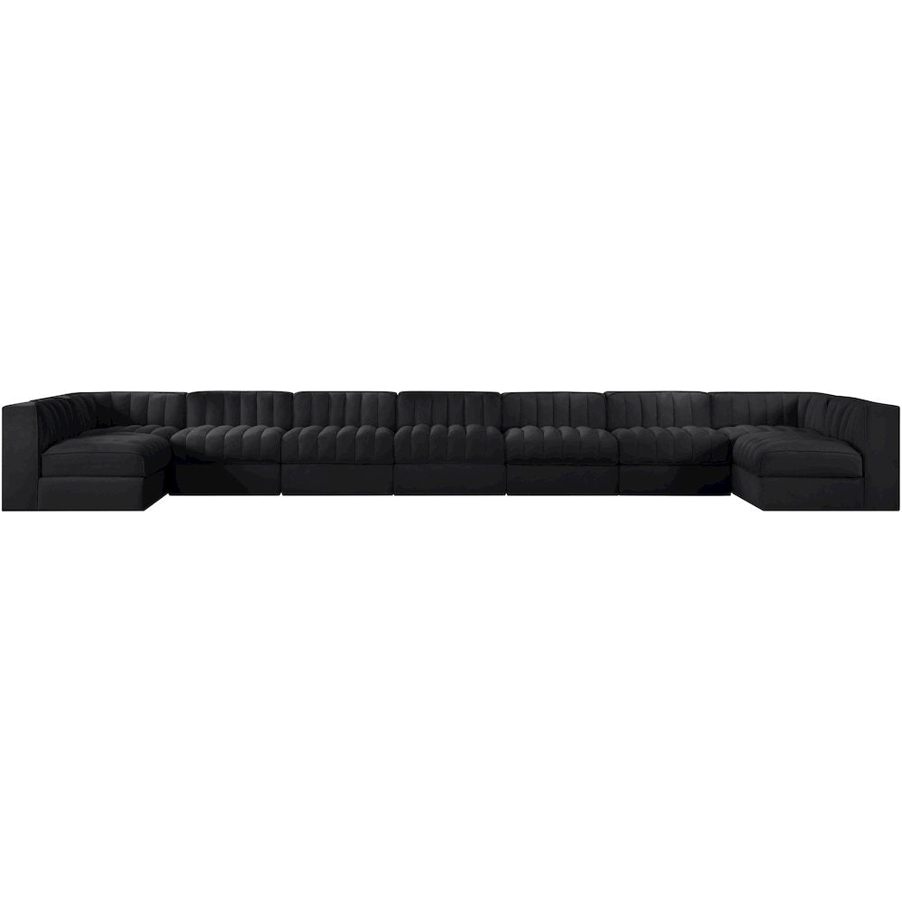 Rummi Black Velvet Performance Fabric Upholstered 9pc. Modular Sectional