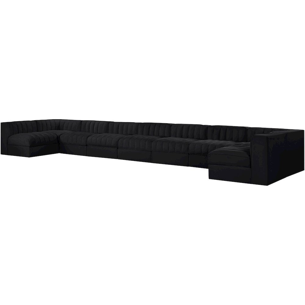 Rummi Black Velvet Performance Fabric Upholstered 9pc. Modular Sectional