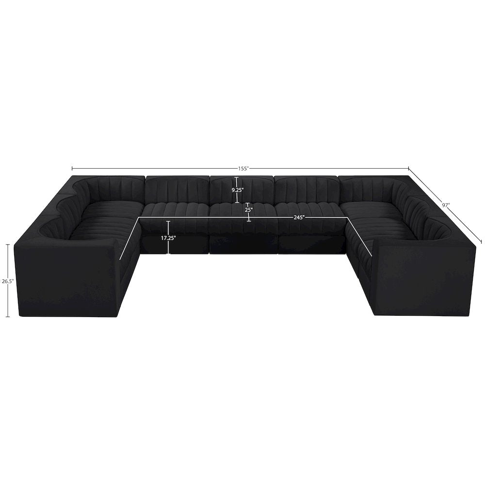 Rummi Black Velvet Performance Fabric Upholstered 9pc. Modular Sectional