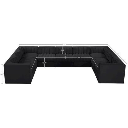 Rummi Black Velvet Performance Fabric Upholstered 9pc. Modular Sectional