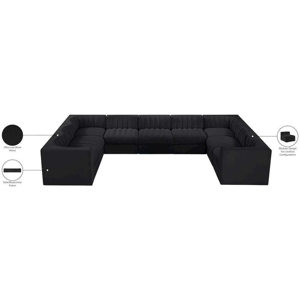 Rummi Black Velvet Performance Fabric Upholstered 9pc. Modular Sectional