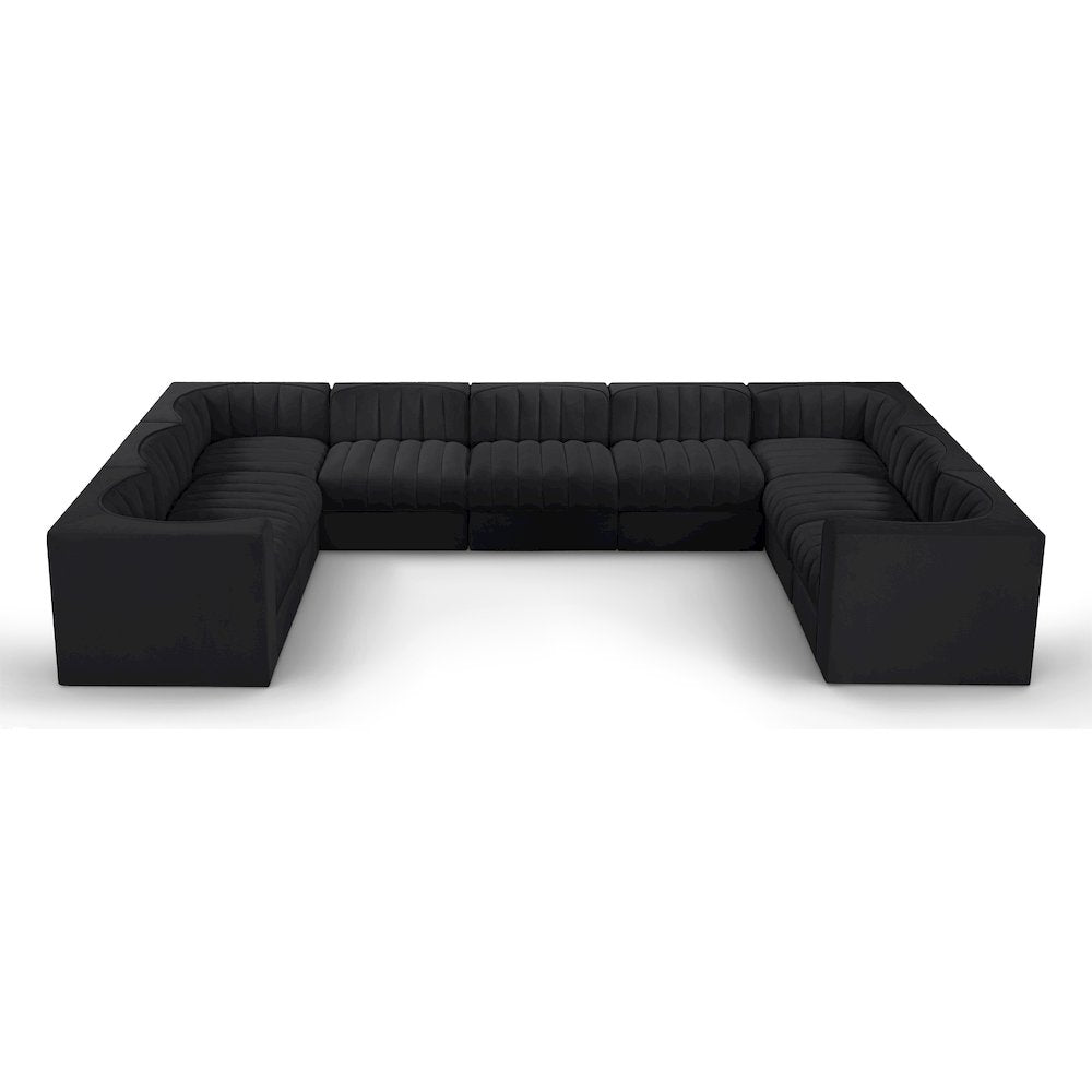 Rummi Black Velvet Performance Fabric Upholstered 9pc. Modular Sectional