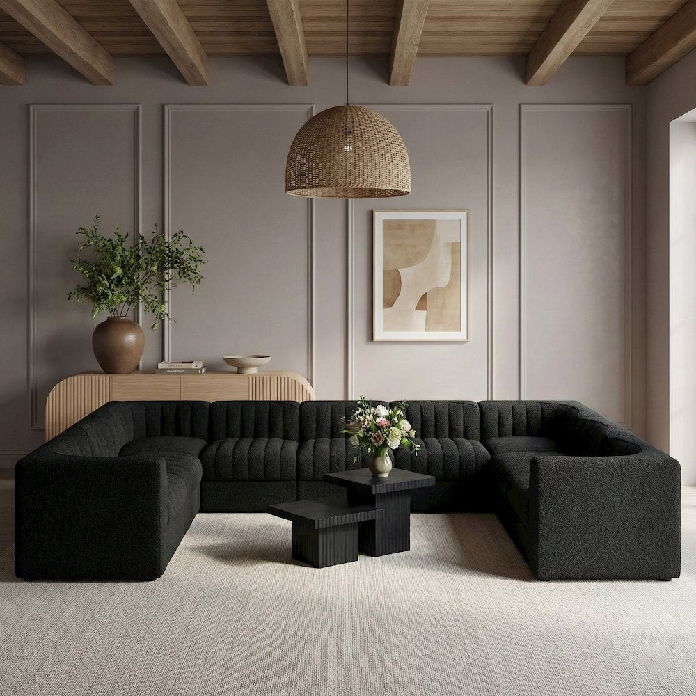 Rummi Black Velvet Performance Fabric Upholstered 9pc. Modular Sectional
