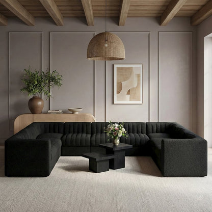 Rummi Black Velvet Performance Fabric Upholstered 9pc. Modular Sectional