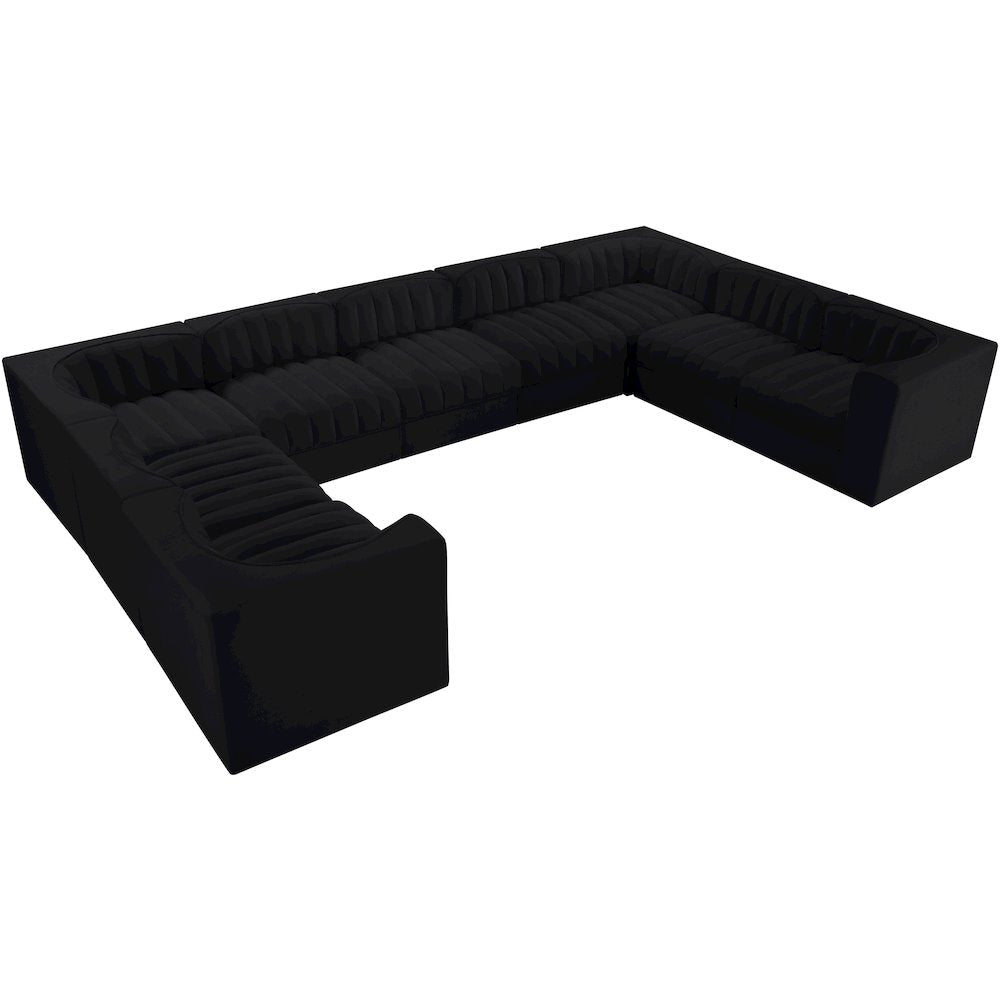 Rummi Black Velvet Performance Fabric Upholstered 9pc. Modular Sectional