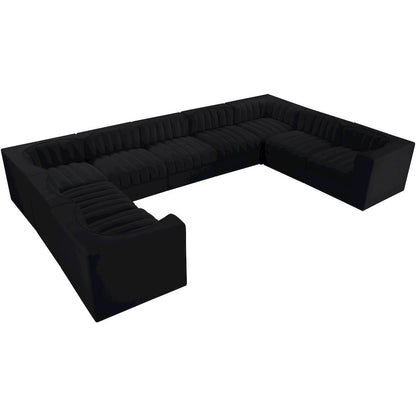 Rummi Black Velvet Performance Fabric Upholstered 9pc. Modular Sectional