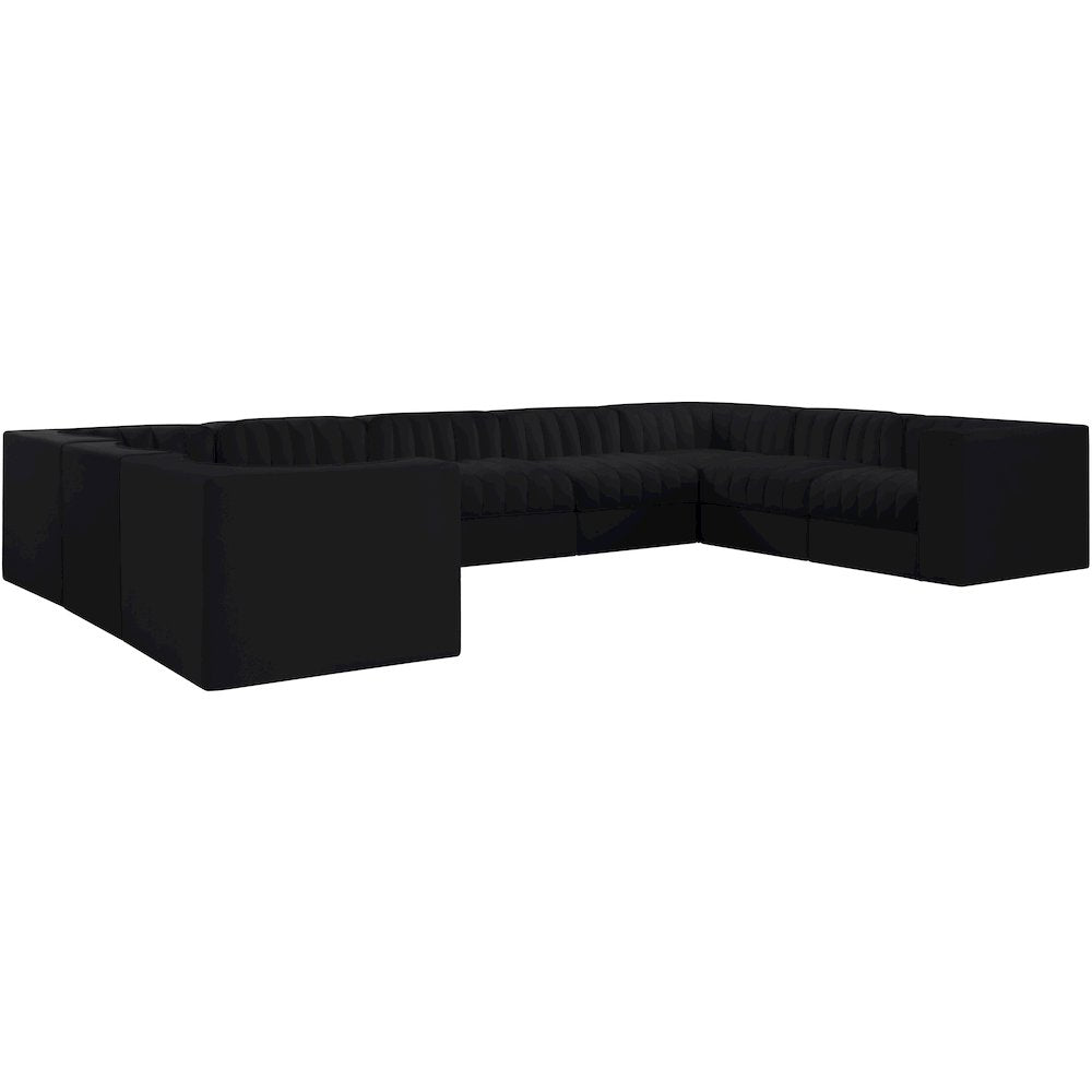 Rummi Black Velvet Performance Fabric Upholstered 9pc. Modular Sectional