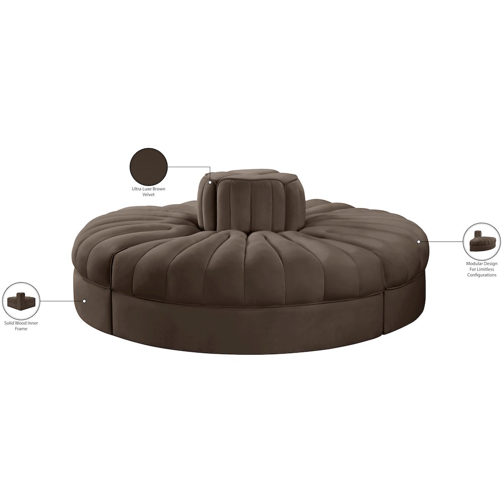 Rummi Brown Velvet Performance Fabric Upholstered 4pc. Modular Sofa
