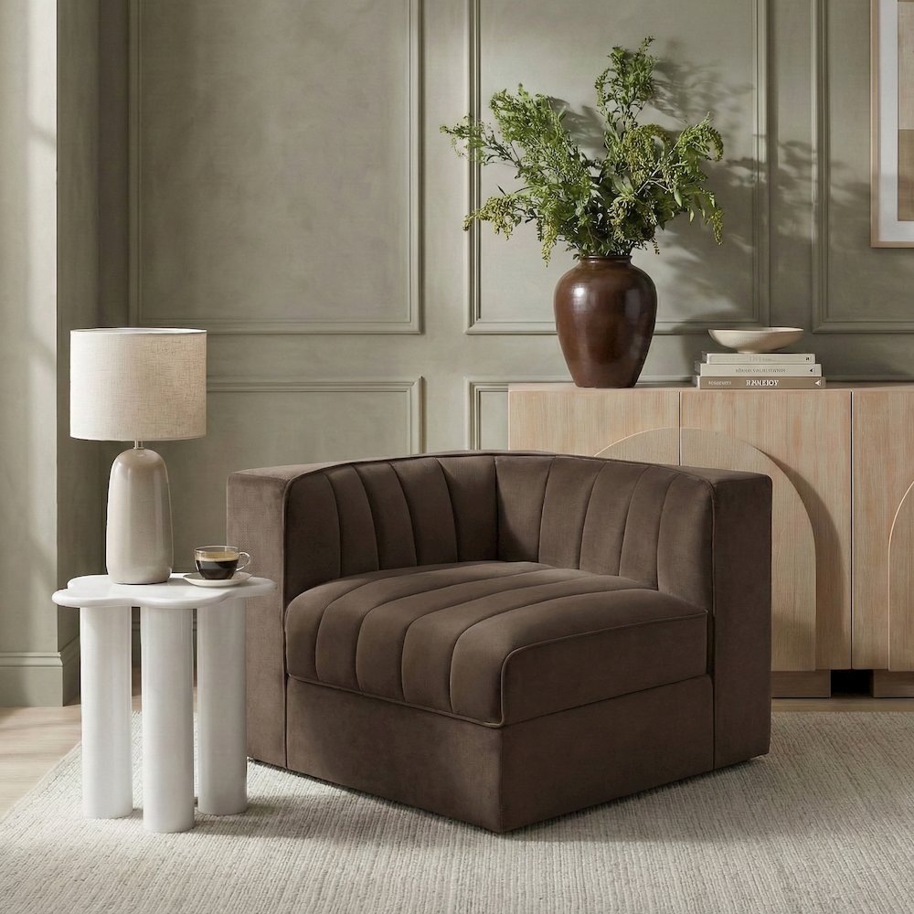 Rummi Brown Velvet Performance Fabric Upholstered Modular Chair