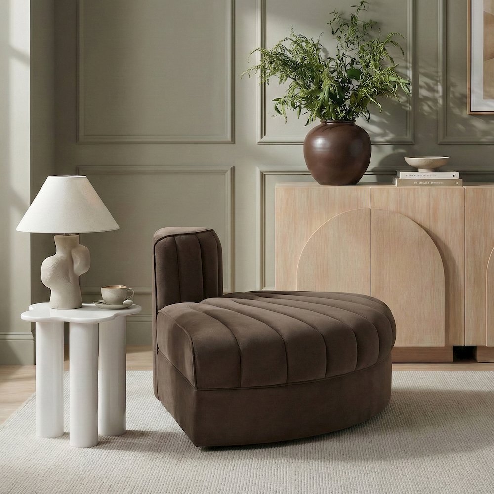 Rummi Brown Velvet Performance Fabric Upholstered Modular Chair