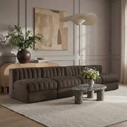 Rummi Brown Velvet Performance Fabric Upholstered 4pc. Modular Sofa