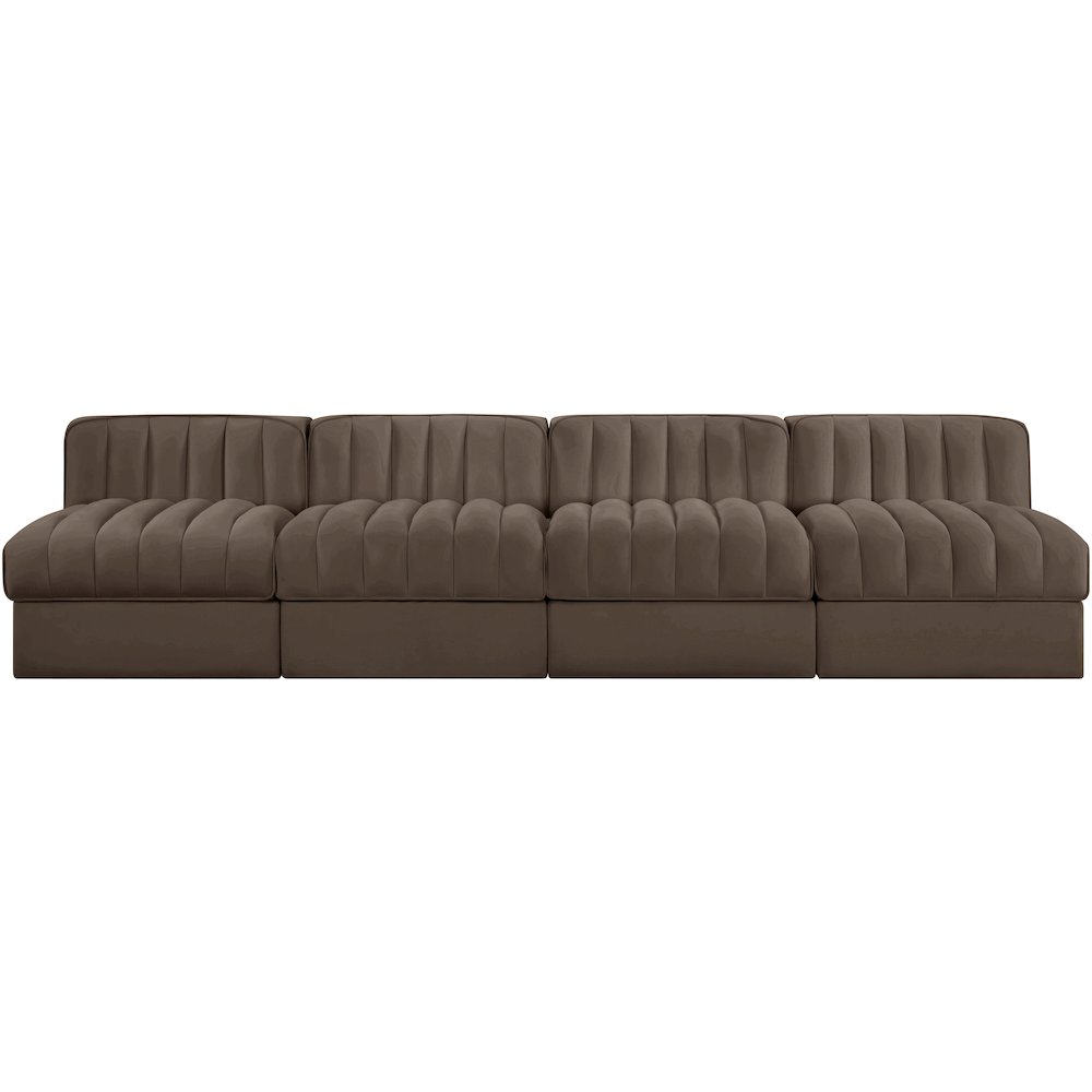 Rummi Brown Velvet Performance Fabric Upholstered 4pc. Modular Sofa