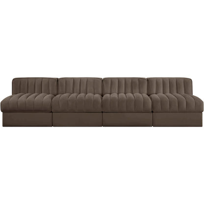 Rummi Brown Velvet Performance Fabric Upholstered 4pc. Modular Sofa