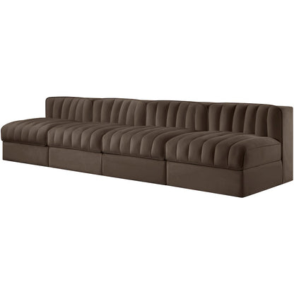 Rummi Brown Velvet Performance Fabric Upholstered 4pc. Modular Sofa
