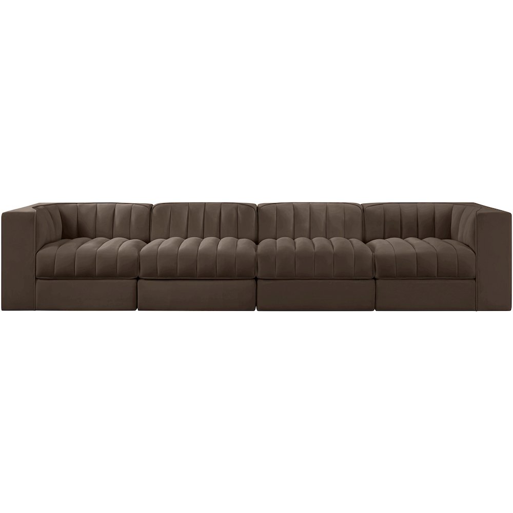 Rummi Brown Velvet Performance Fabric Upholstered 4pc. Modular Sofa