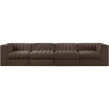 Rummi Brown Velvet Performance Fabric Upholstered 4pc. Modular Sofa