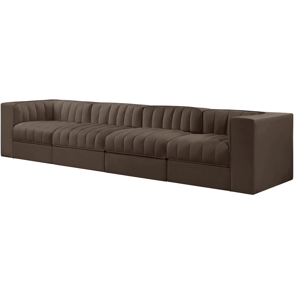 Rummi Brown Velvet Performance Fabric Upholstered 4pc. Modular Sofa