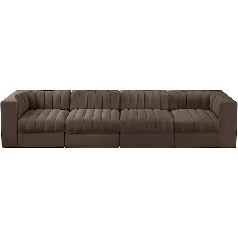 Rummi Brown Velvet Performance Fabric Upholstered 4pc. Modular Sofa