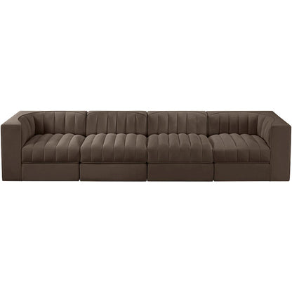 Rummi Brown Velvet Performance Fabric Upholstered 4pc. Modular Sofa