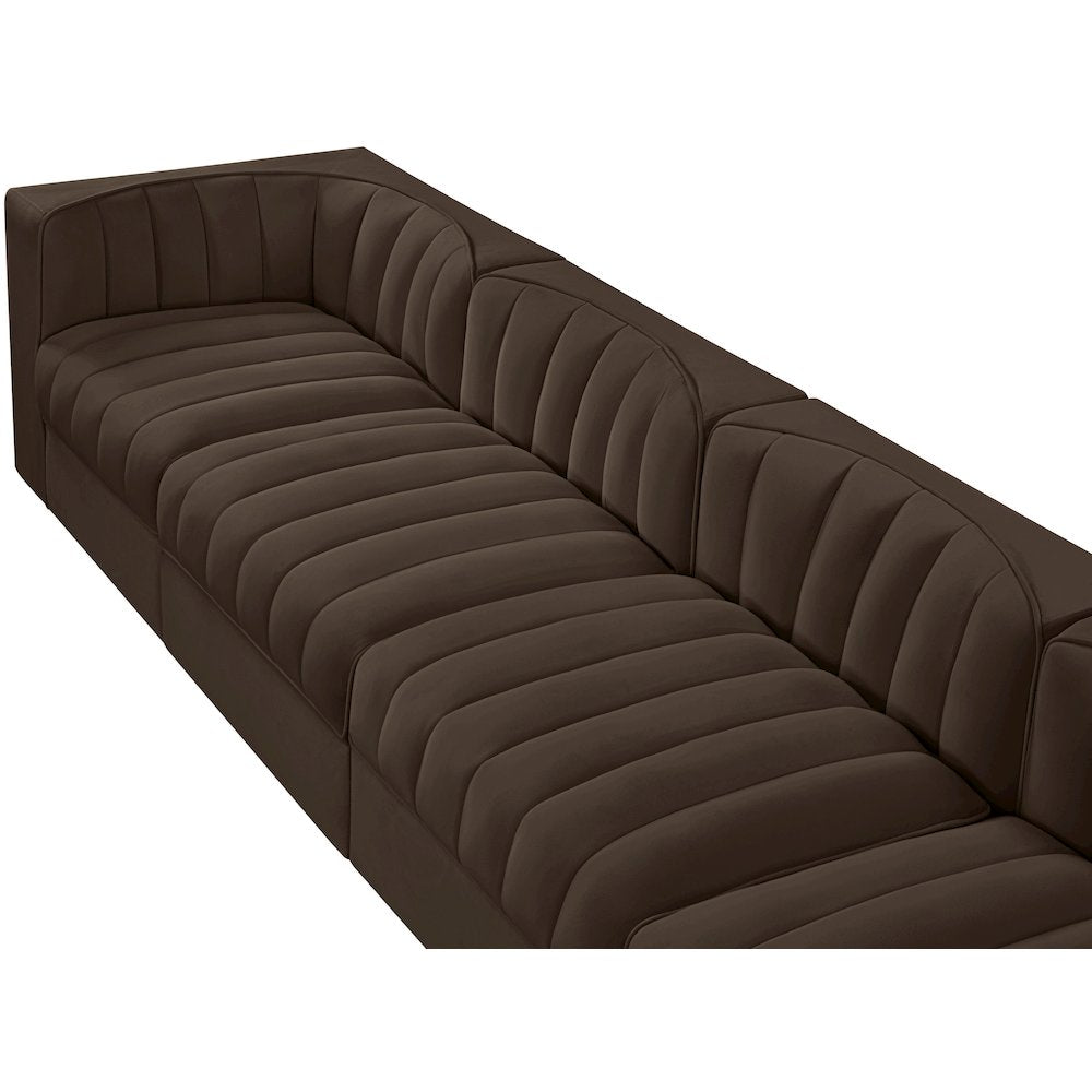 Rummi Brown Velvet Performance Fabric Upholstered 4pc. Modular Sofa