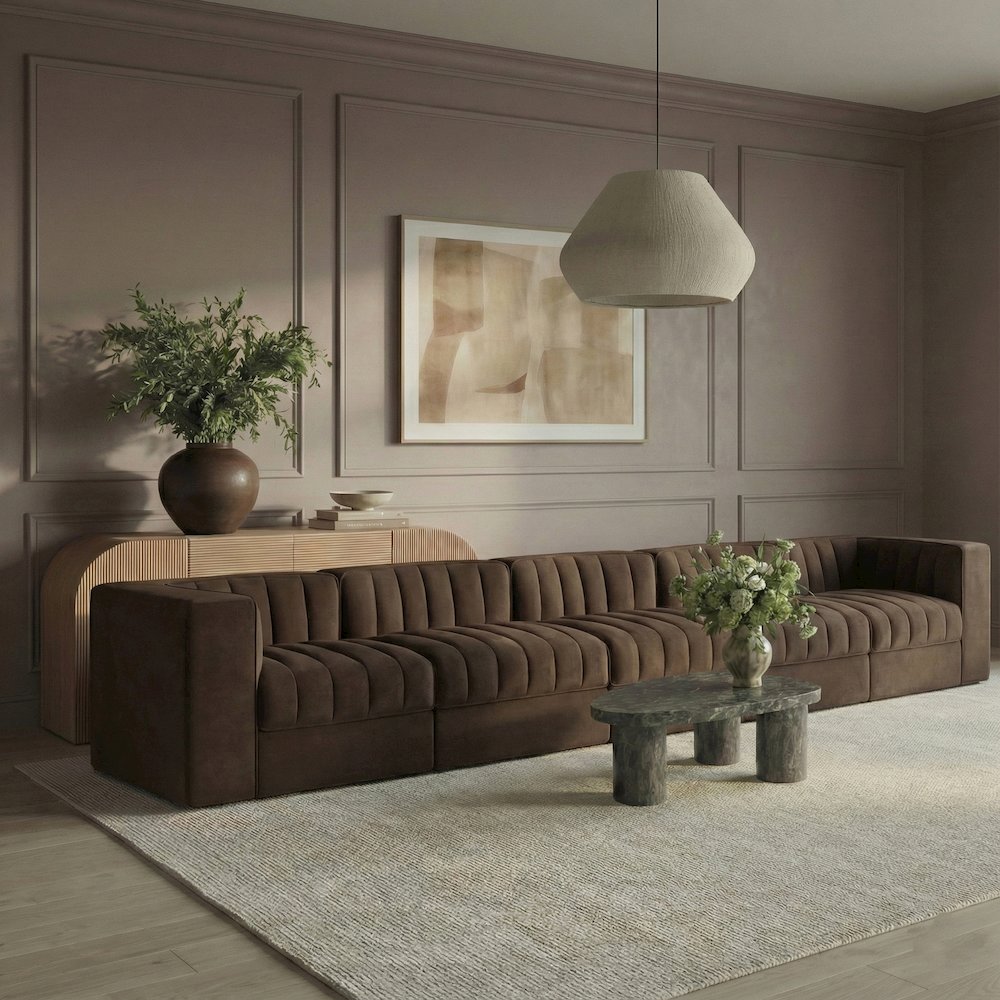 Rummi Brown Velvet Performance Fabric Upholstered 5pc. Modular Sofa