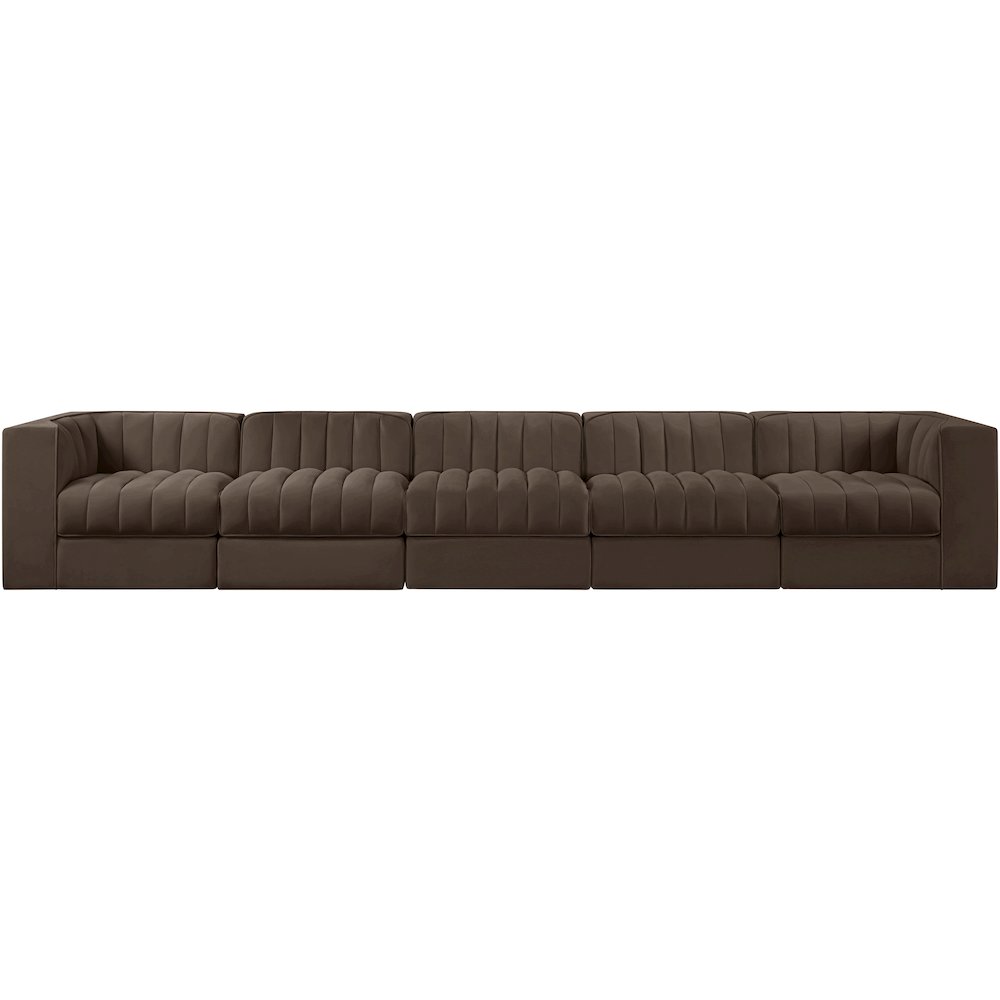 Rummi Brown Velvet Performance Fabric Upholstered 5pc. Modular Sofa
