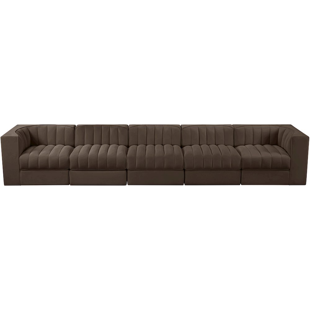 Rummi Brown Velvet Performance Fabric Upholstered 5pc. Modular Sofa